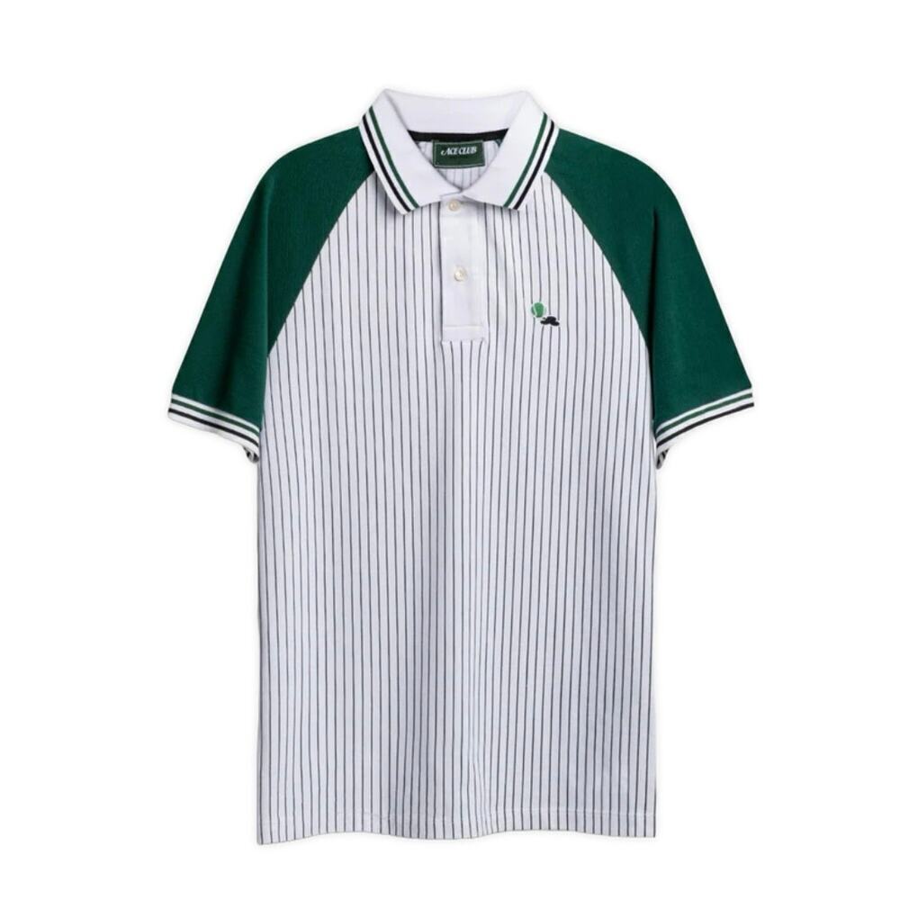 New The Ace Club Polo Après-Tennis Men’s Polo Shirt Stripe NWT XS Green White